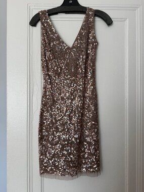Rose gold Aidan Mattox dress